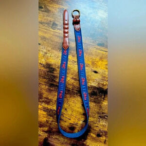 Bartons-Hunter |  Red & Navy Lobster Motif
Leather Tab Belt. Size: 42.​